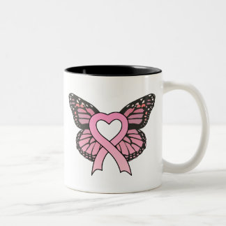 Pink Ribbon Heart Butterfly Mug