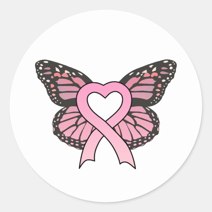 Pink Ribbon Heart Butterfly Sticker