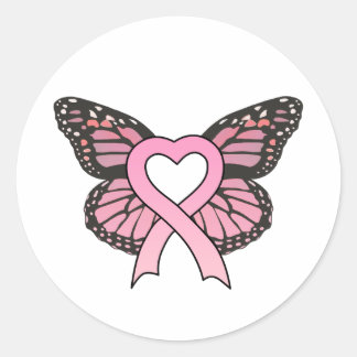 Pink Ribbon Heart Butterfly Sticker