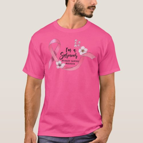 Pink Ribbon Heart Im A Survivor Breast Cancer Awa T_Shirt