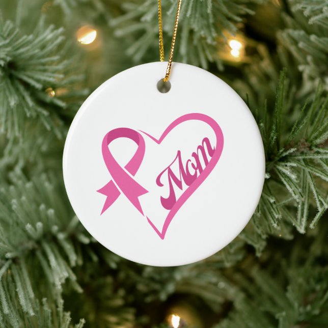 Pink Ribbon Heart Mom Ornament (Tree)
