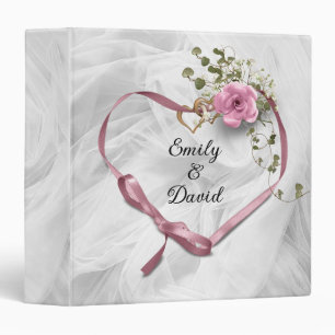 Pink Ribbon Heart on White Wedding Tulle  3 Ring Binder