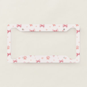 Pink Ribbon, Heart & Paw Print Pattern - Soft Pink License Plate Frame