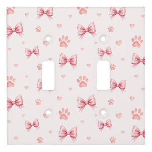 Pink Ribbon, Heart & Paw Print Pattern - Soft Pink Light Switch Cover