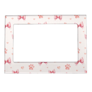 Pink Ribbon, Heart & Paw Print Pattern - Soft Pink Magnetic Frame