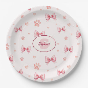 Pink Ribbon, Heart & Paw Print Pattern - Soft Pink Paper Plates