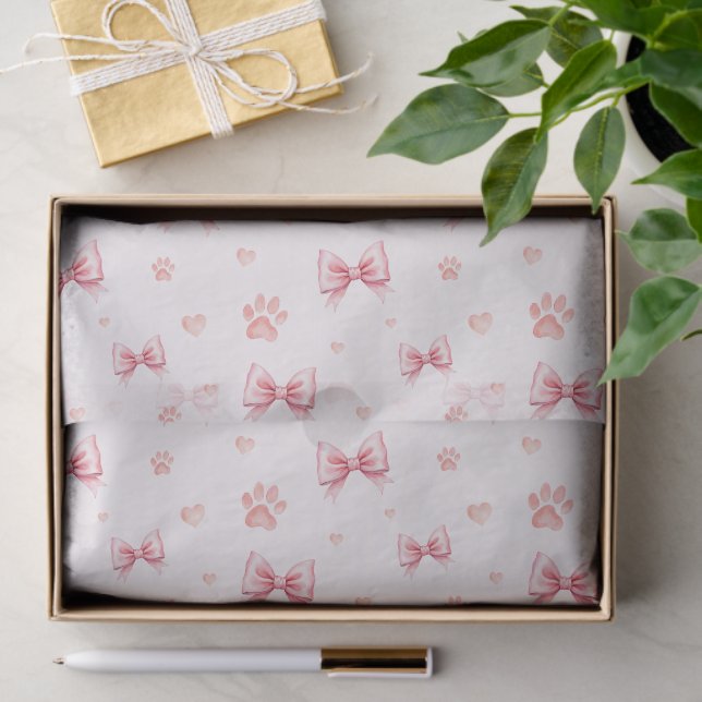 Pink Ribbon, Heart & Paw Print Pattern - Soft Pink Tissue Paper (Gift)