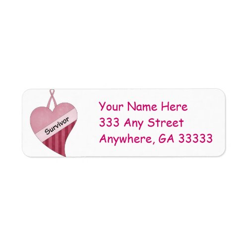 Pink ribbon  heart return address labels