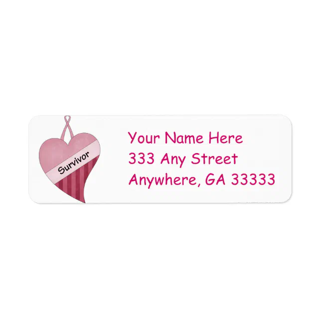 Pink ribbon & heart return address labels Zazzle