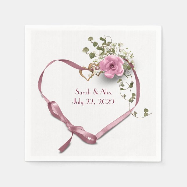 Pink Ribbon Heart with Rose  Napkins (Front)