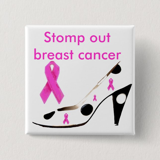 Pink Ribbon Heels Stomp Breast Cancer Pinback Button (Front)