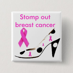 Pink Ribbon Heels Stomp Breast Cancer Pinback Button