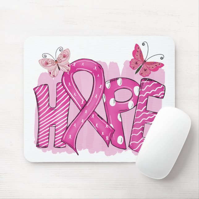 Pink Ribbon Hope Fighter Warrior Breast Cancer Mouse Pad (With Mouse)