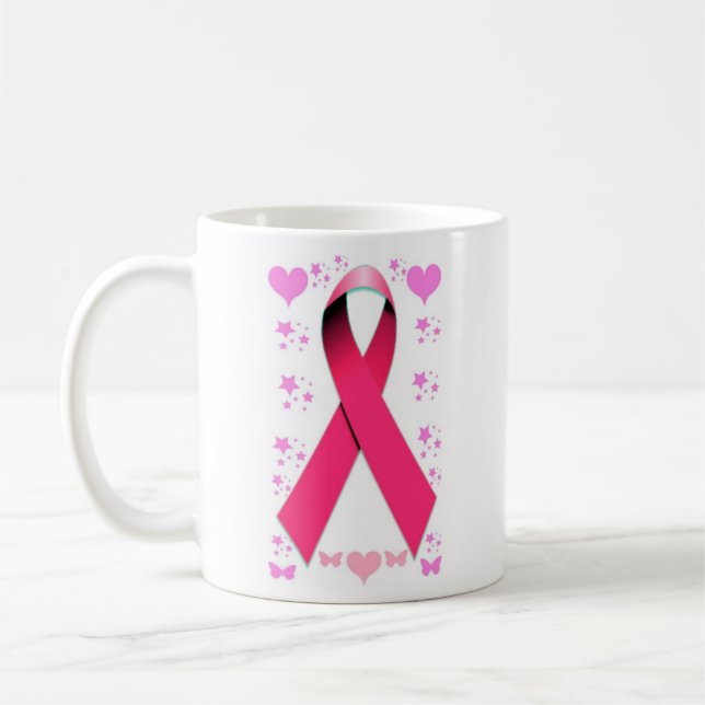 Pink Ribbon - Hope, Love, and Care Coffee Mug (Left)