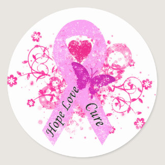 Pink Ribbon Hope Love Cure Classic Round Sticker
