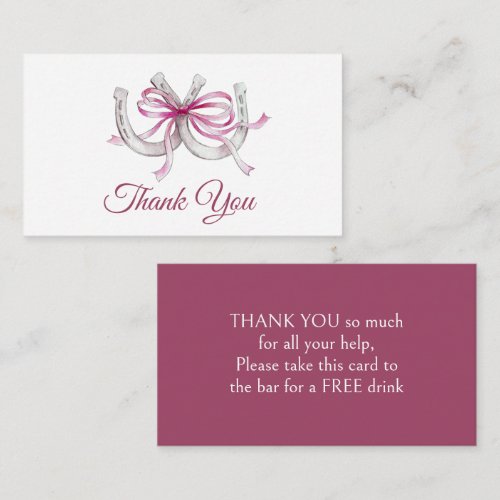 Pink ribbon Horseshoe Wedding Equestrian thank you Note Card