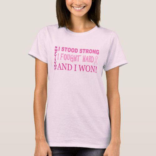 Pink Ribbon I Stood Strong Breast Cancer Survivor T_Shirt