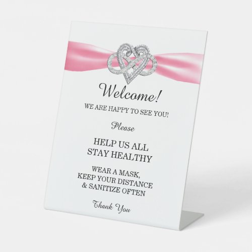 Pink Ribbon Infinity Heart Wedding Safety  Pedestal Sign