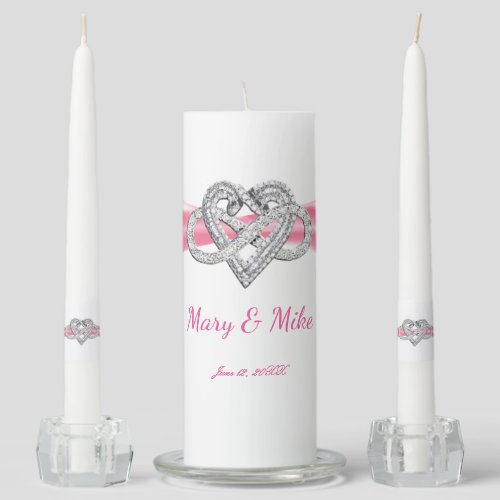 Pink Ribbon Infinity Heart Wedding Unity Candle Set