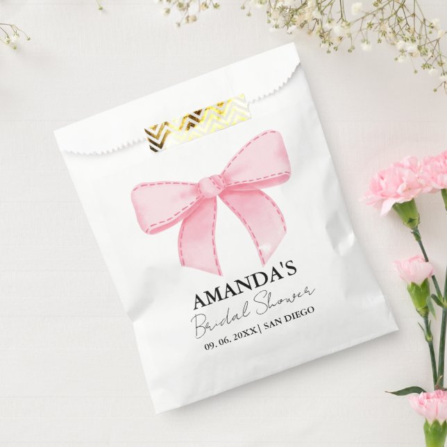 Pink Ribbon Knot Bridal Shower , Wedding Party Favor Bag (Sealed)