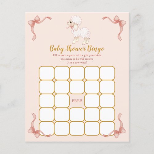 Pink Ribbon Little Lamb Baby Shower Bingo Game