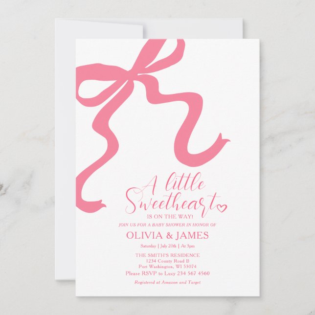 Pink Ribbon Little Sweetheart Baby Shower Invitation (Front)