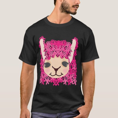 Pink Ribbon Llama Inspirational Breast Cancer T_Shirt