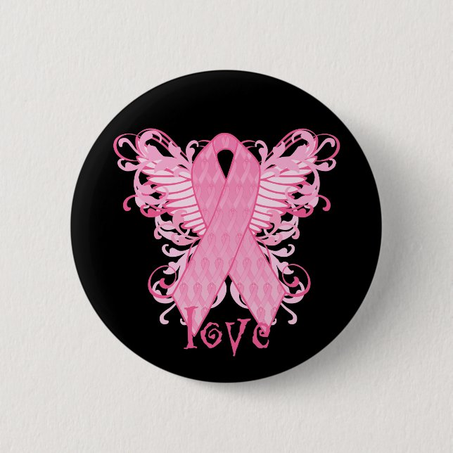 Pink Ribbon Love Pinback Button (Front)