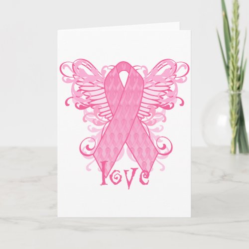 Pink Ribbon Love Wings Card