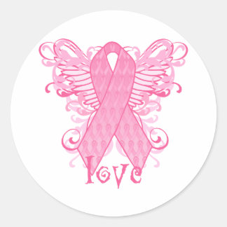 Pink Ribbon Love Wings Classic Round Sticker