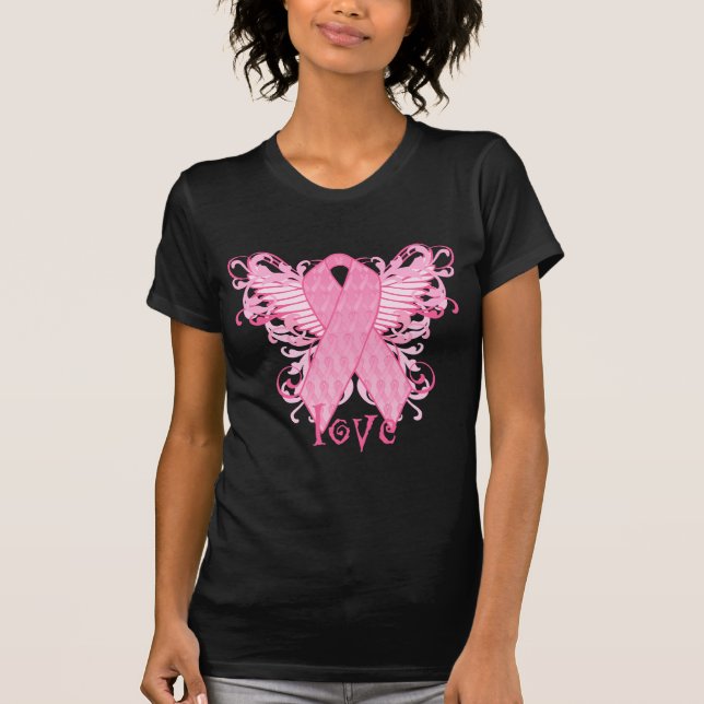Pink Ribbon Love Wings T-Shirt (Front)