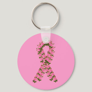 Pink Ribbon Made of Pink Roses Keychain