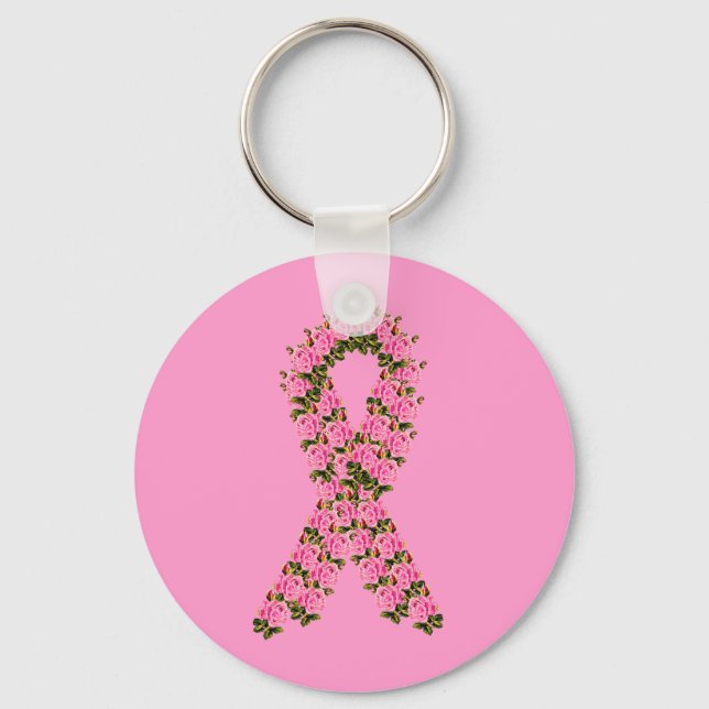 Pink Ribbon Made of Pink Roses Keychain (Front)