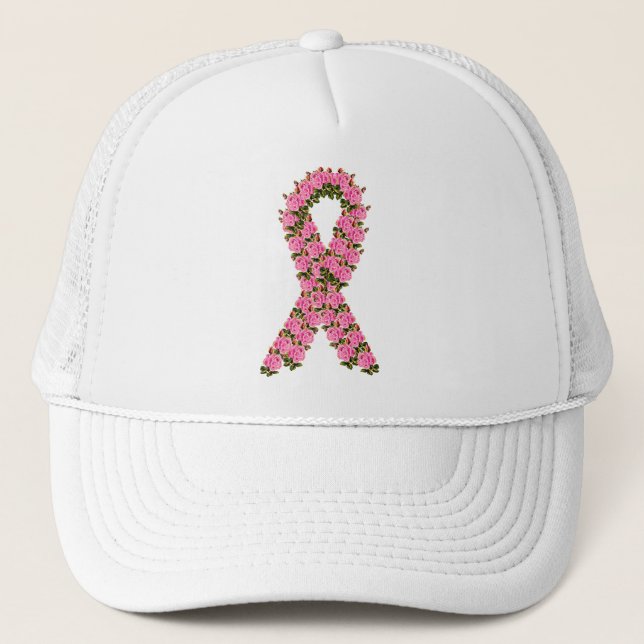 Pink Ribbon Made of Pink Roses Trucker Hat (Front)