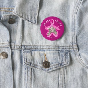 Pink ribbon memory photo star name date button