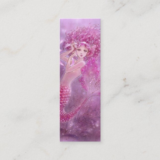 Pink Ribbon Mermaid Bookmark Mini Business Card (Front)