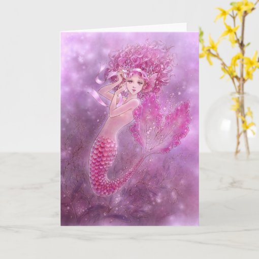 Pink Ribbon Mermaid Greeting Card | Zazzle