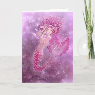 Pink Ribbon Mermaid Greeting Card