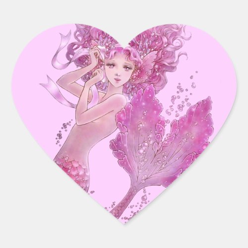 Pink Ribbon Mermaid Heart Sticker