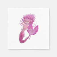Pink Ribbon Mermaid Paper Napkin