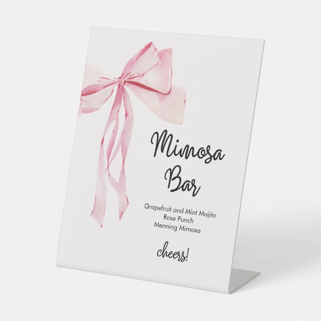 Pink Ribbon Mimosa Bar Bridal Shower Pedestal Sign (Front)