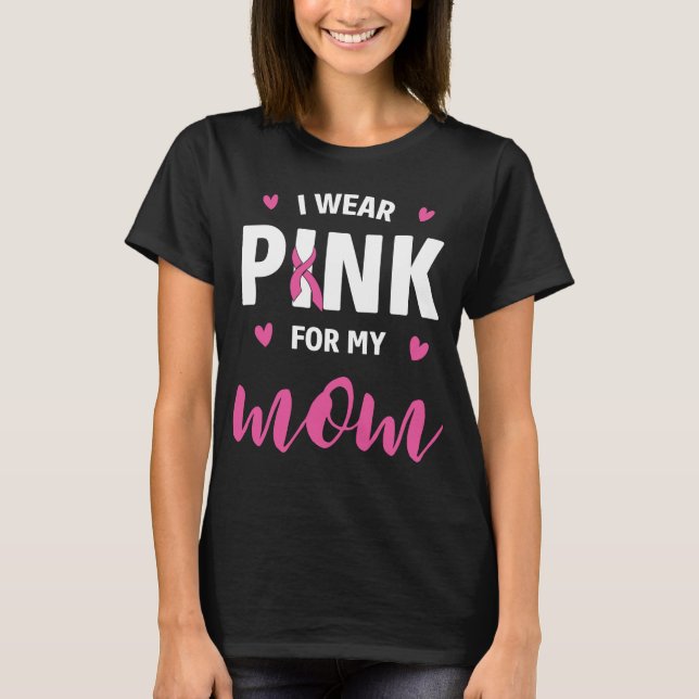 Pink Ribbon Mom Fighter Warrior Breast Cancer T-Shirt (Front)