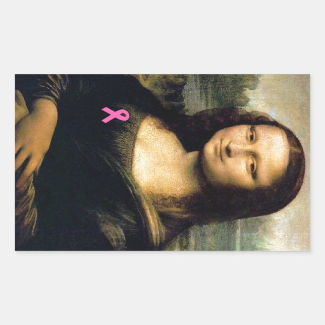 Pink Ribbon Mona Lisa Rectangular Sticker (Front)