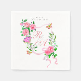 Pink Ribbon Monogram Wedding Napkins