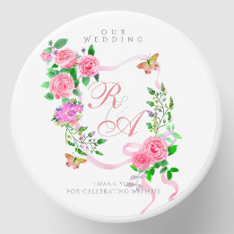 Pink Ribbon Monogram Wedding Soy Wax Candle Favor Mini Candle Favors