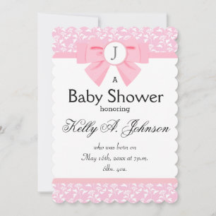 Pink Ribbon Monogram with Floral Print Invitation