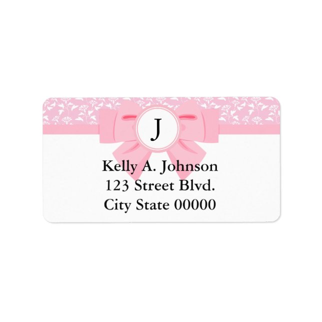 Pink Ribbon Monogram with Floral Print Label (Front)