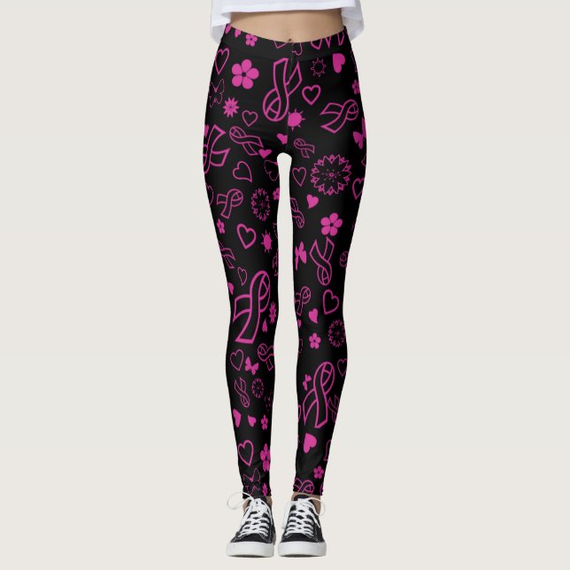 Pink Ribbon Multi Print...Breast Cancer Leggings (Front)