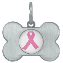 Pink ribbon of breast cancer awareness pet name tag
