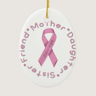 Pink Ribbon of Courage Ceramic Ornament